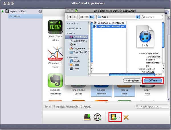 Xilisoft iPad Apps Backup for Mac Anleitung, Apps von iPad auf Mac
