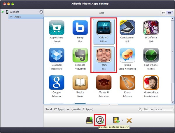 Xilisoft iPhone Apps Backup for Mac Anleitung, Apps von iPhone auf Mac